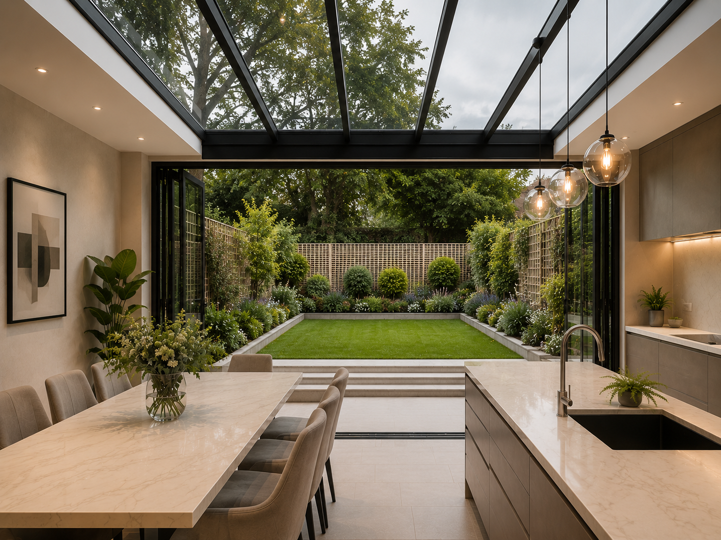 Glazed doors connecting garden to rear extension, Finsbury Park N4