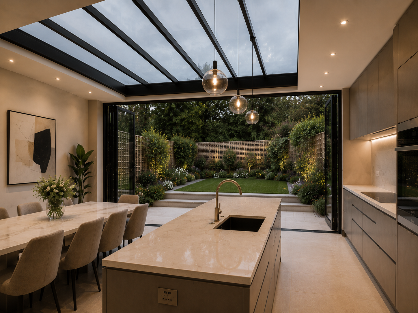Interior of completed single storey extension in Finsbury Park