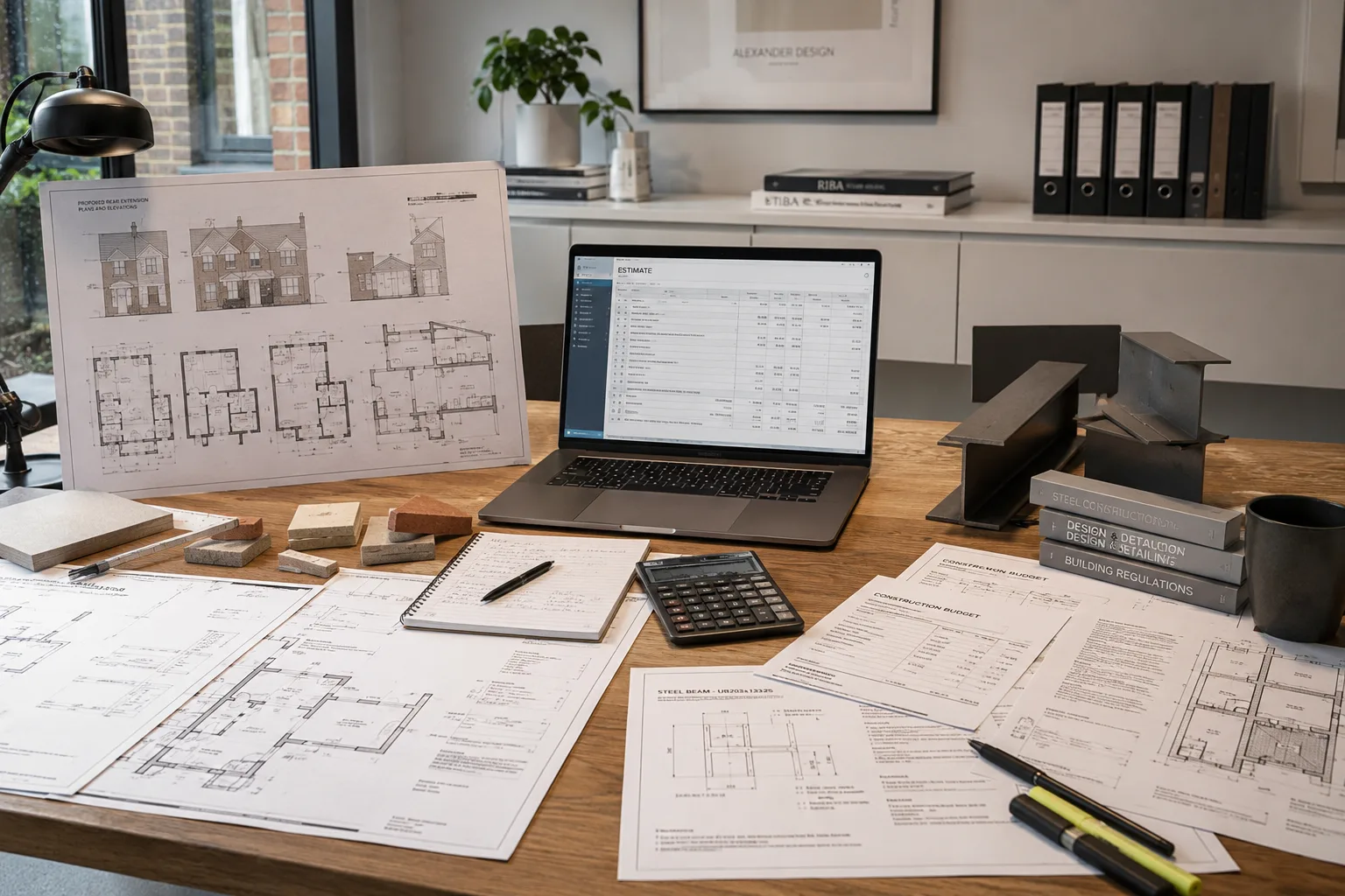 Architect reviewing house extension plans with homeowner