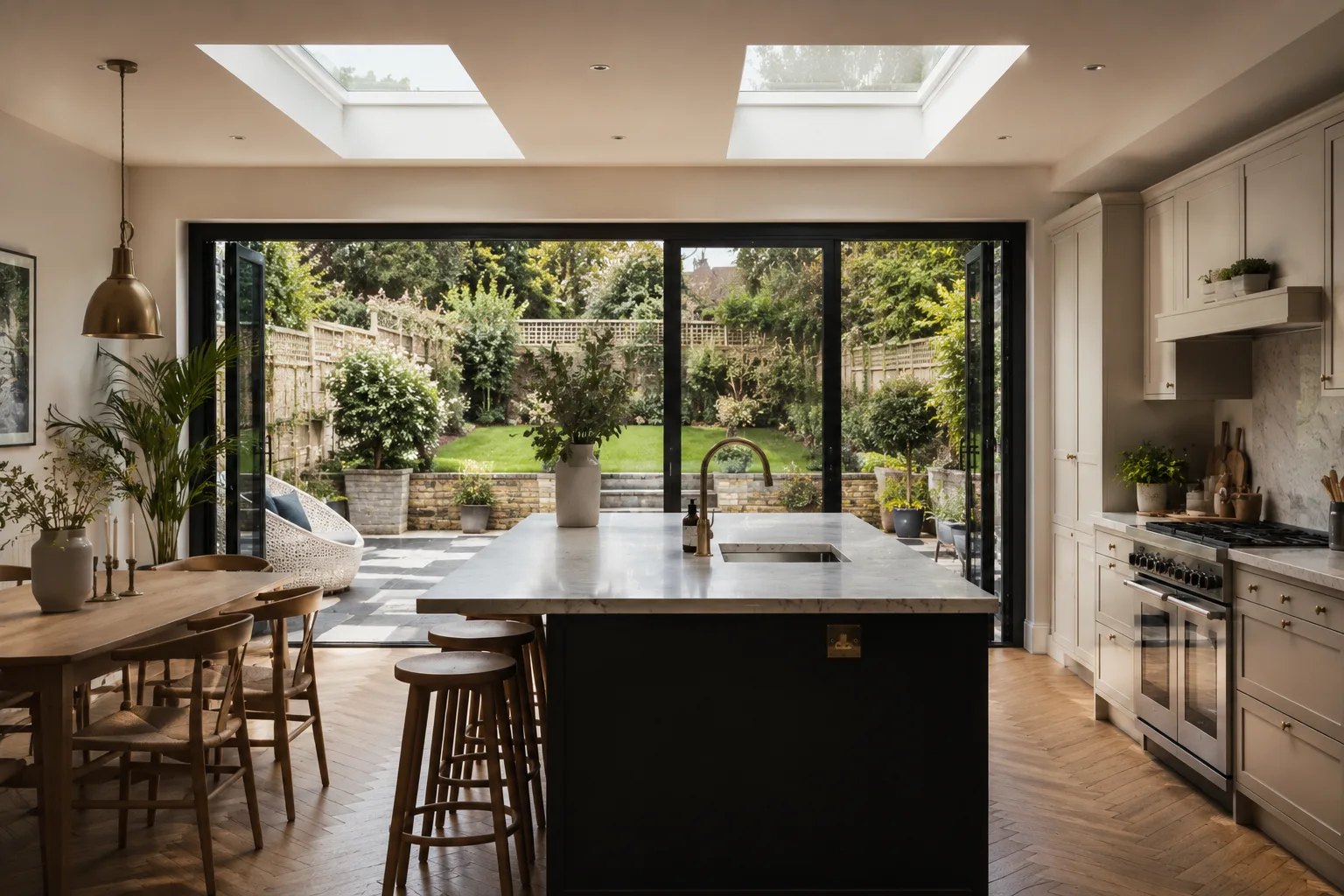 Kitchen extension with island and skylights - London