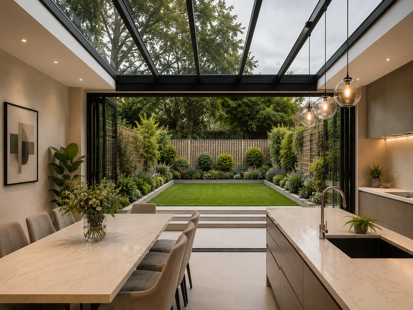 Glazed doors connecting garden to rear extension, Finsbury Park N4